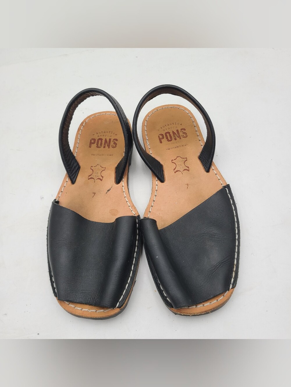 B49 PONS Avarca Menorca Handmade Sandals Flats size W 7 Black shoes